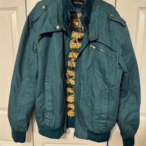 Teal Men's Bomber-style Canvas Jacket